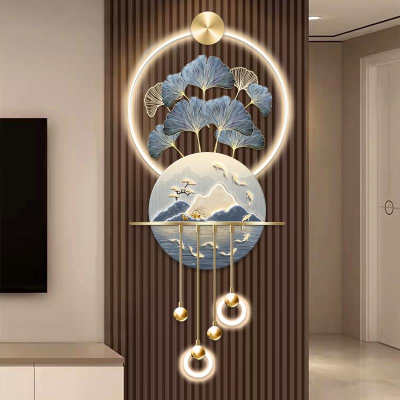 轻奢九鱼图玄关装饰画立体LED壁灯电视背景墙壁挂画入户走廊挂画图片
