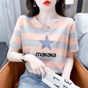 宽松百搭休闲正肩创意体恤上衣服 时尚 印花纯棉短袖 t恤女夏季 新款