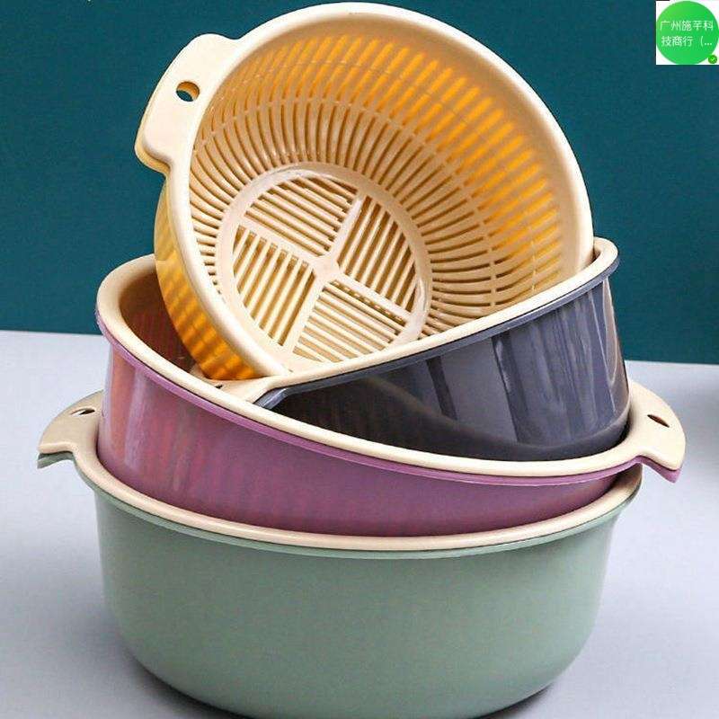 3家用沥水篮圆形滤水洗菜篮多功能果蔬收纳篮厨房水槽双层洗水篮