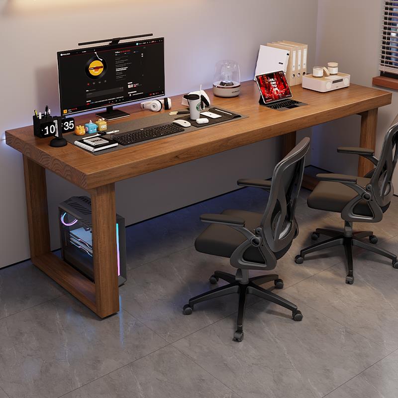 新疆包邮纯实木大板电脑桌台式卧室家用书桌大长办公桌工作台双人