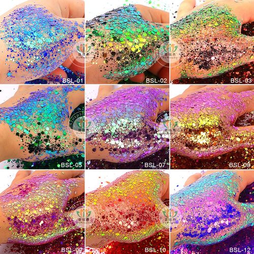 美甲混合金葱粉变色龙亮片PET六角变色龙闪粉韩国变色龙亮片12色
