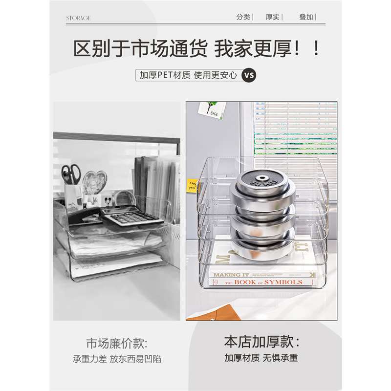 办公桌a4纸书本整理盒亚克力文件收纳架透明桌面收纳盒置物架多层