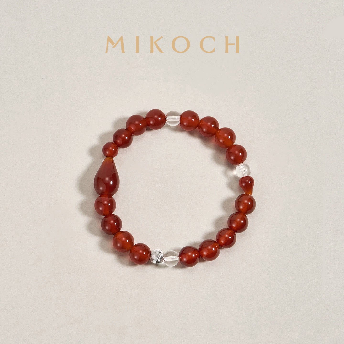 MIKOCH小鸭梨925银红色玛瑙手串女本命年百搭叠戴手链新年礼物