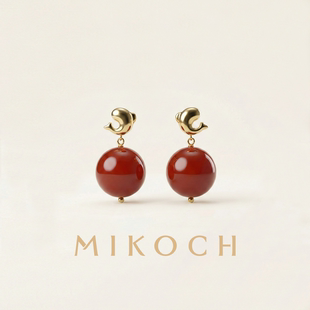 红玛瑙耳坠925银红鲤耳钉红色女新款本命年饰品高级感小众