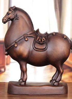 实木雕大唐马摆件木质工艺品马到成功办公室桌老板桌公司开业礼品