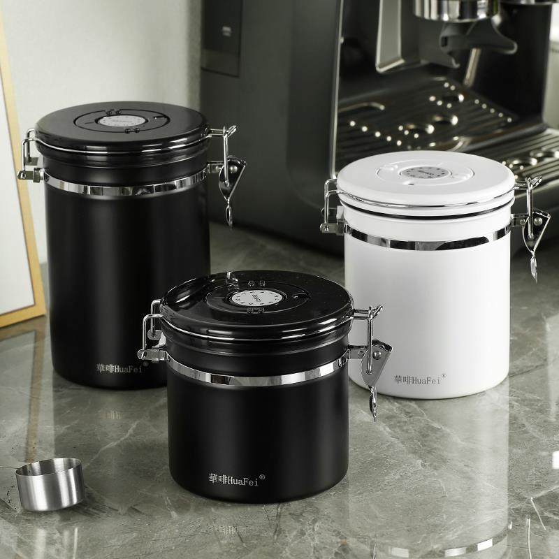 華啡HuaFei咖啡豆密封罐不锈钢咖啡粉保存罐单向排气阀储存养豆罐