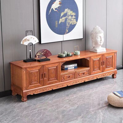 菠萝格木实木电视柜古明古典梨整装落地柜客厅家具