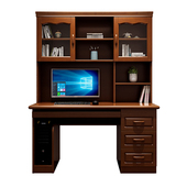 实木书桌书柜一体台式 电脑带书架写字台书房家具装