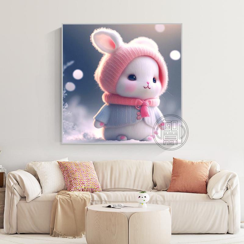 5d钻石画满钻2024新款新年兔子手工diy砖石贴画卡通兔简约钻石绣