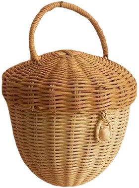 韩风藤编橡果篮子蘑菇篮子拍照道具儿童房装饰