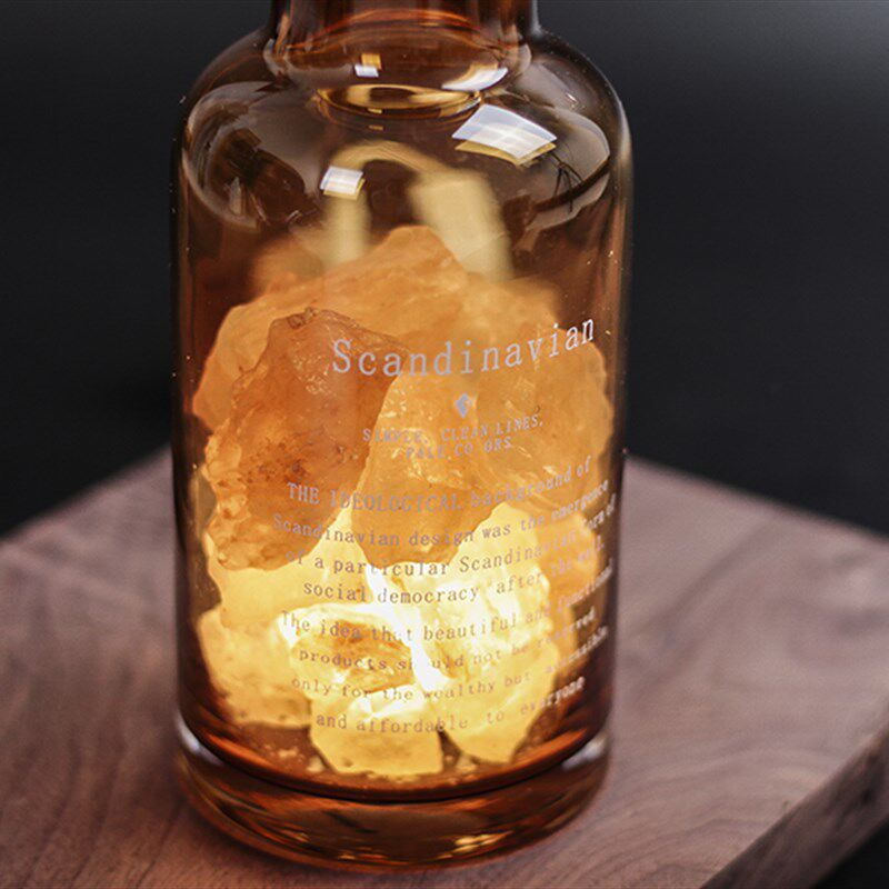 水晶盐灯木物喜马拉雅玫瑰盐矿物灯创意夜灯饰小台灯插瓶