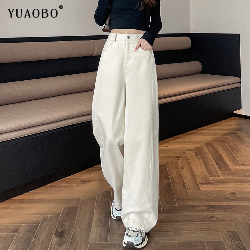 窄版阔腿牛仔裤女春季2026新款高腰百搭宽松垂感松紧腰爆款直筒裤