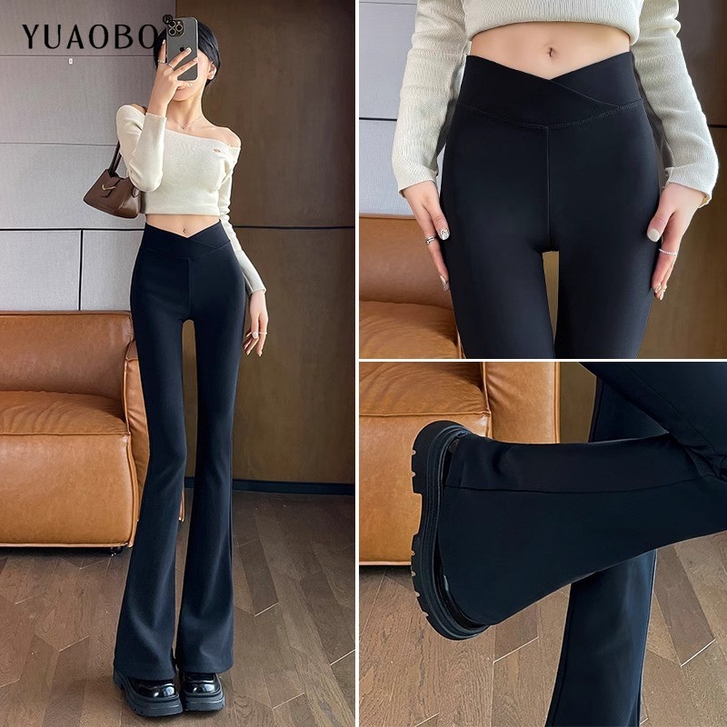 高腰微喇鲨鱼裤女秋冬季西装马蹄裤小个子修身显瘦弹力打底喇叭裤