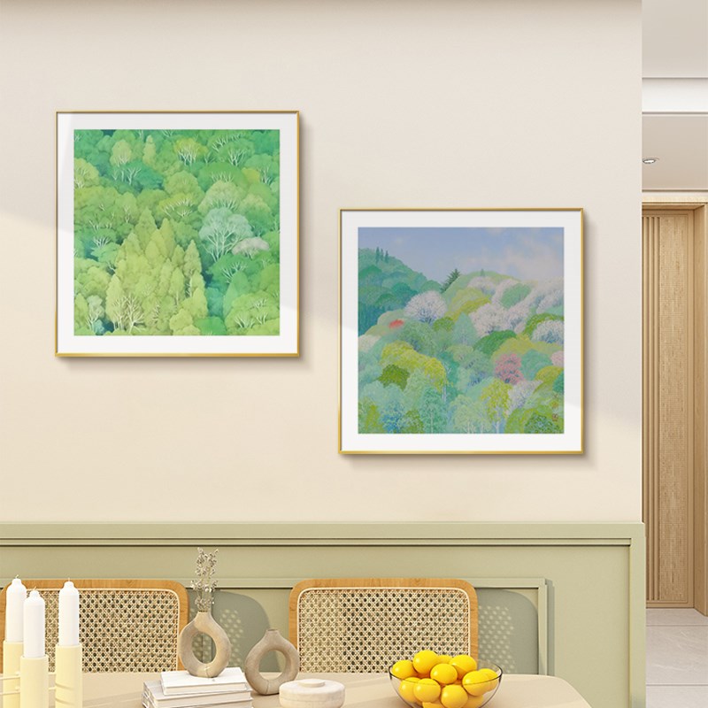 树林风景餐厅装饰画2025新款手绘油画客厅挂画北欧奶油风饭厅壁画图片