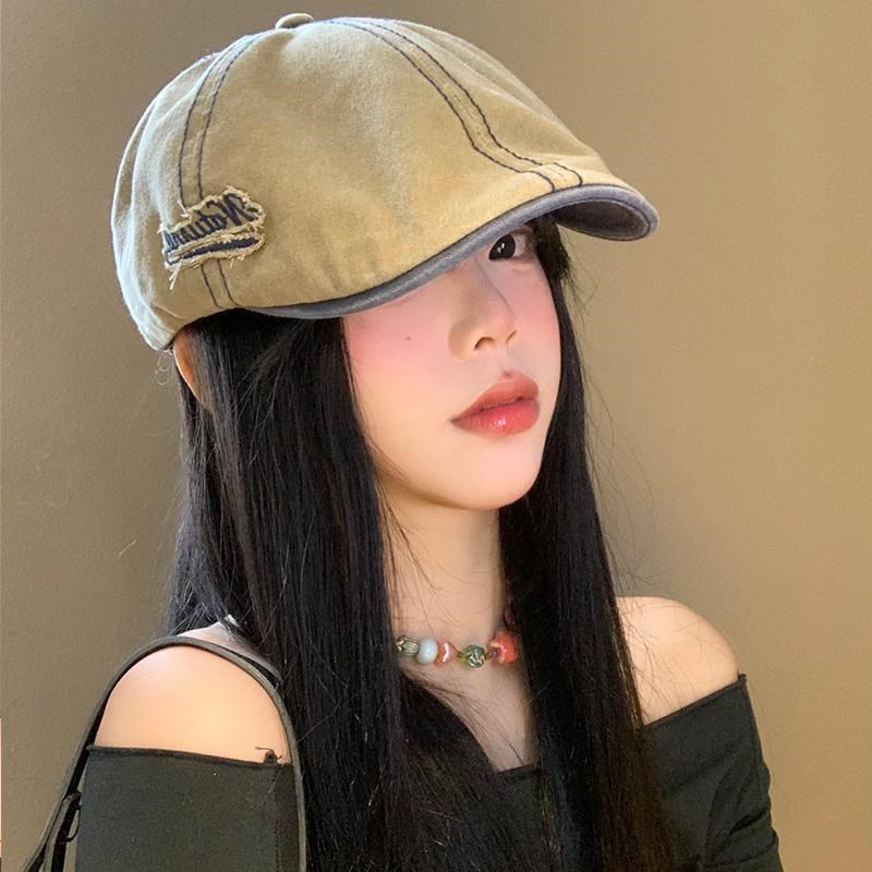 水洗牛仔前进帽女日系复古显脸小反戴贝雷帽百搭大头围画家帽子潮