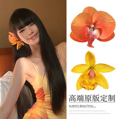 蕙兰仿真蝴蝶兰头花发夹女氛围感