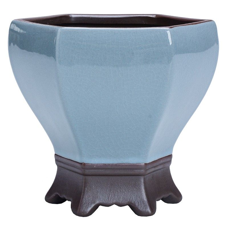 哥窑兰花花盆陶瓷紫砂六边形高款新中式家用室内吊兰蝴蝶兰专用盆