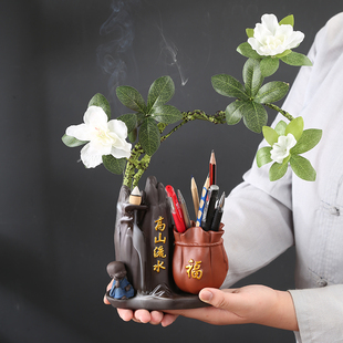 陶瓷笔筒摆件办公室学生桌面轻奢高级感多功能收纳中国风复古送礼