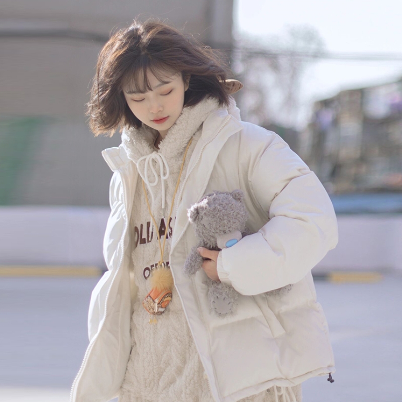 立领加厚奶白羽绒棉服女短款2023秋冬季新品小个子显高面包服外套