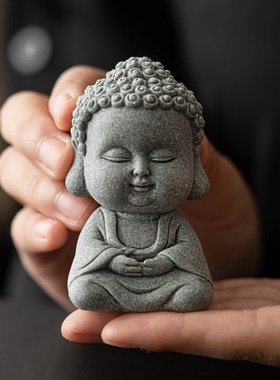 青砂石小佛像 国风中式桌面摆放 假山鱼缸造景 精品禅意茶宠摆件