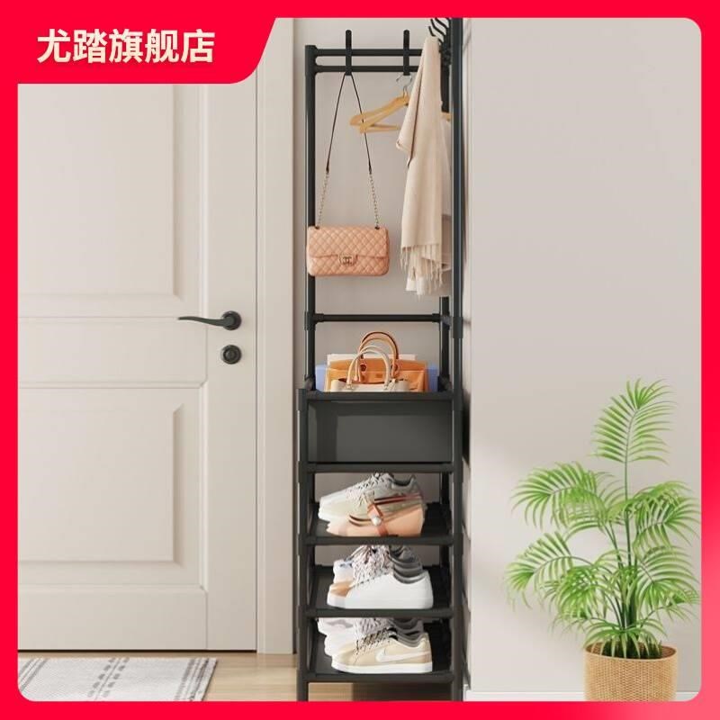 简易转角鞋架子鞋柜家用门口多层鞋帽一体架落地挂包帽挂衣架鞋架