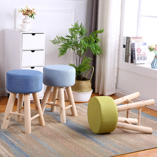 实木小板凳沙发凳成人圆凳40cm厘米布凳子餐桌凳布艺梳妆凳高凳子