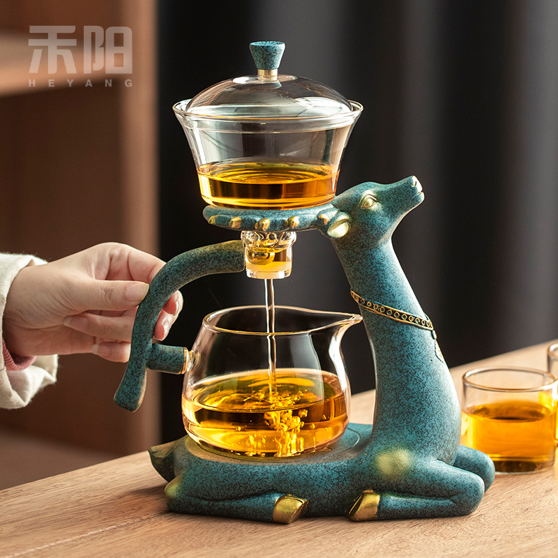 禾阳 麋鹿自动茶具懒人全半自动泡茶器玻璃茶具套装家用磁吸茶壶
