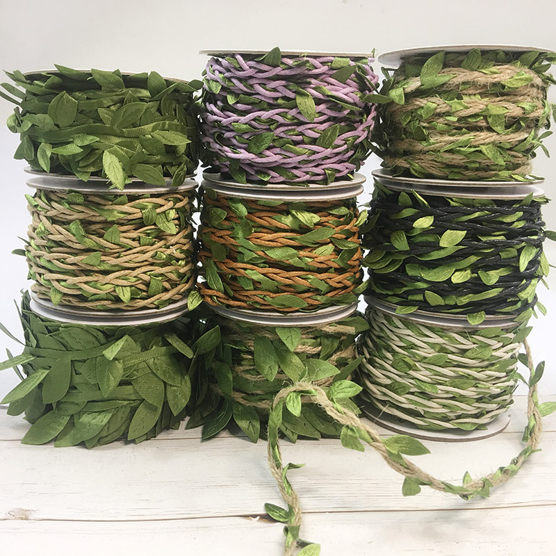 绿色森系藤条麻绳带叶子绳子手工制作diy装饰树叶照片墙材料