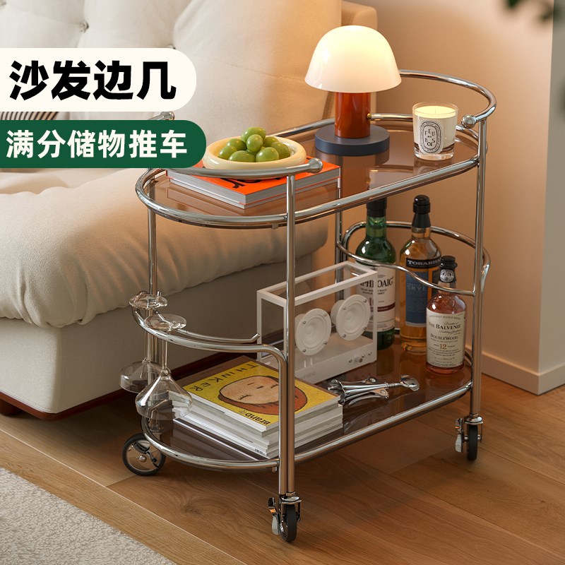 可移动小推车家用客厅轻奢高级感边几玻璃餐车创意小户型沙发茶几