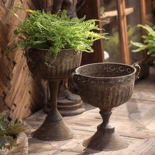 欧式 饰摆件做旧花器花盆工艺品 复古金属工艺品花瓶公司门厅落地装