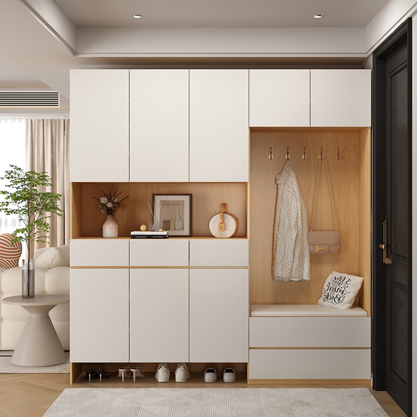 入户鞋柜玄关柜一体客厅大容量坐凳储物收纳定制简约靠墙实木鞋橱,住宅家具,门厅/玄关柜/玄关架,淘宝优惠券,粉丝福利购,淘宝优惠卷