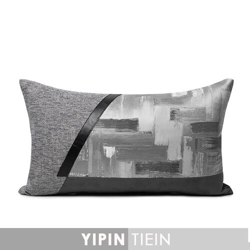 藝品黑灰色f抽象图案拼接抱枕现代冷淡风样板房别墅沙发靠垫