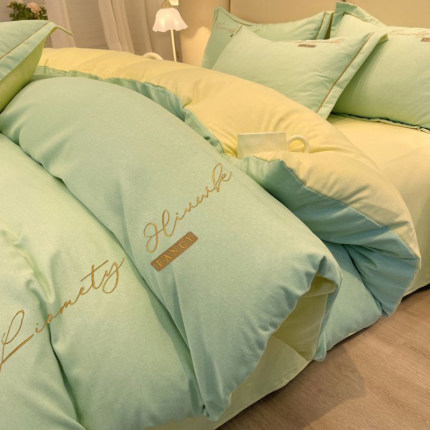 秋冬纯色双拼全棉加厚磨毛被套单件简约刺绣200x230cm180x220被罩