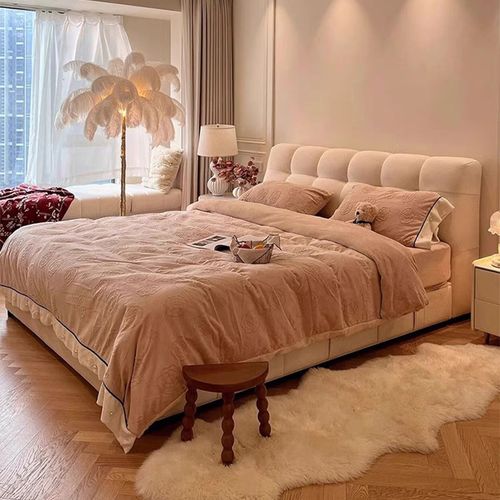 法式奶油风网红泡芙床科技绒布艺床现代简约1米8主卧床双人公主床