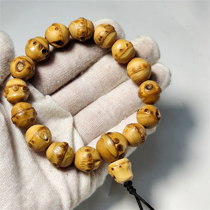 玉竹根雕刻半实精品单圈带钉手串精品纯手工文玩男女手链