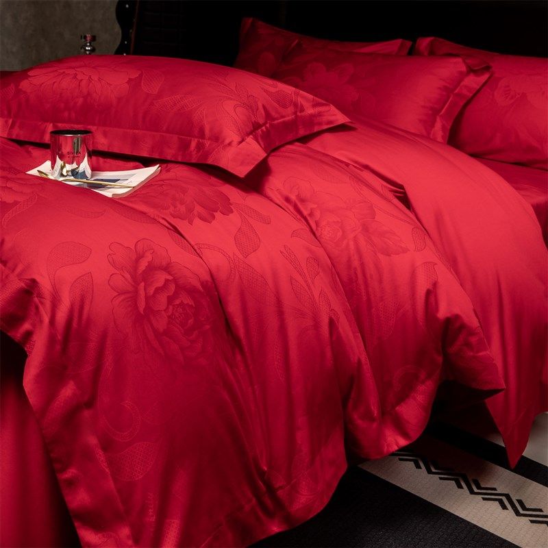 高档中式提花婚庆四件套全棉新婚高级感被套床单纯棉结婚喜被床品,床上用品,婚庆床品套件,淘宝优惠券,粉丝福利购,淘宝优惠卷