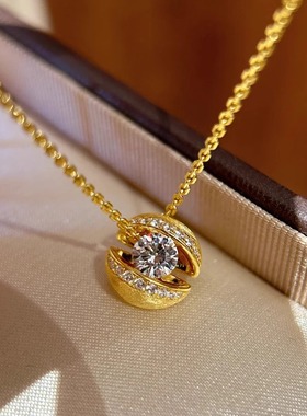 沙金黄色拉丝莫桑单钻吊坠项炼女款2025新款高级感锆石锁骨炼配饰