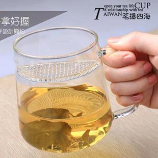 台湾EILONG 宜龙家用耐熱玻璃茶杯过滤半月水杯杯子马克杯 包邮