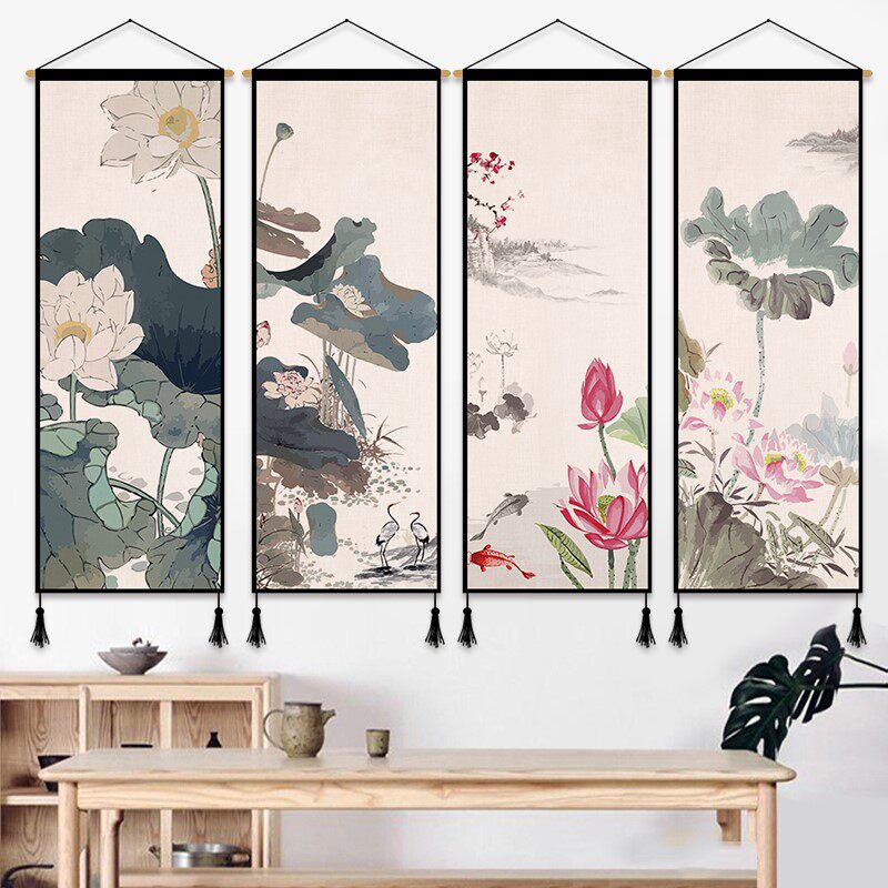 客厅卧室中式背景挂帘ins挂布挂画布布艺墙布挂T毯古典壁毯装饰画