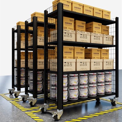 可移动货架带轮置物架多层带网格加厚承重仓库储物库房家用展示架