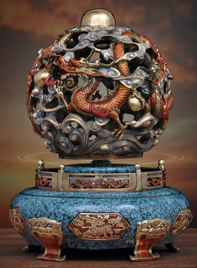 彩铜龙纹鼎九龙聚宝盆摆件家居客厅玄关装饰品办公室摆设商务礼品