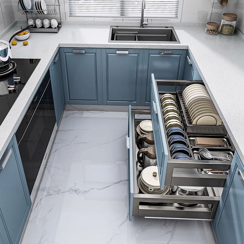 拉篮厨房橱柜抽屉式碗篮双层304不锈钢碗柜碗碟加厚放碗收纳