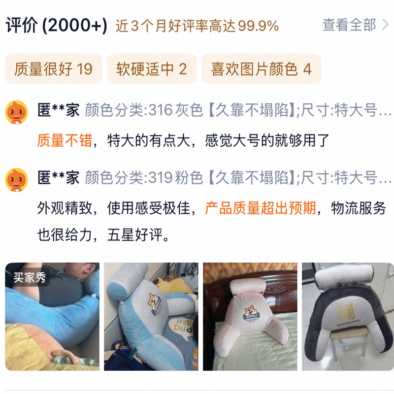 特大号夏冰豆豆护腰护颈软包靠枕加大加厚床头靠垫头床上看书靠背