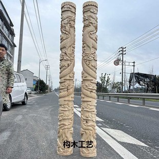 东阳木雕中式龙柱 盘龙柱 佛龛神龛龙柱实木雕刻立体手工龙柱定制