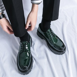 男士 增高皮鞋 男亮面韩版 软底透气休闲英伦商O务潮流黑色发型师鞋