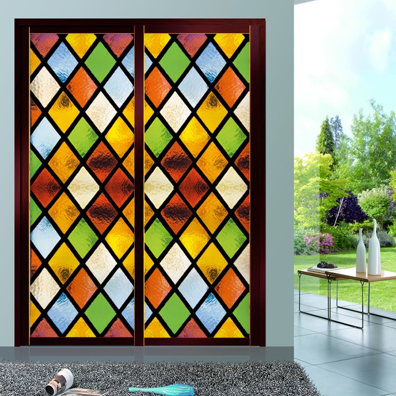 欧式彩色磨砂玻璃膜静电无胶免胶自粘美式教堂窗户窗花卫生间贴纸