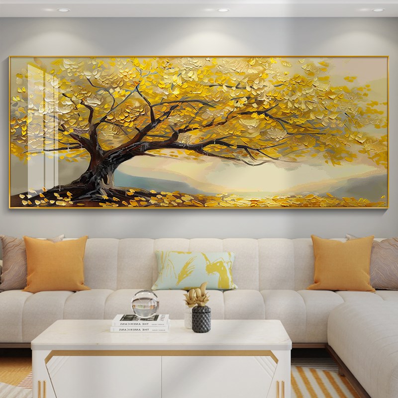 免费安装客厅装饰画发财树好寓意横幅大气沙发背景墙挂画餐厅壁画