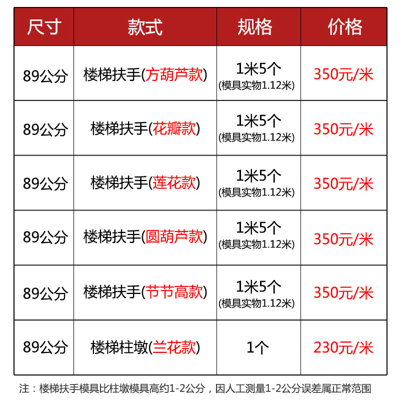 方形葫芦楼梯扶手模具水泥栏杆围栏模型现浇罗马柱子别墅户外斜坡