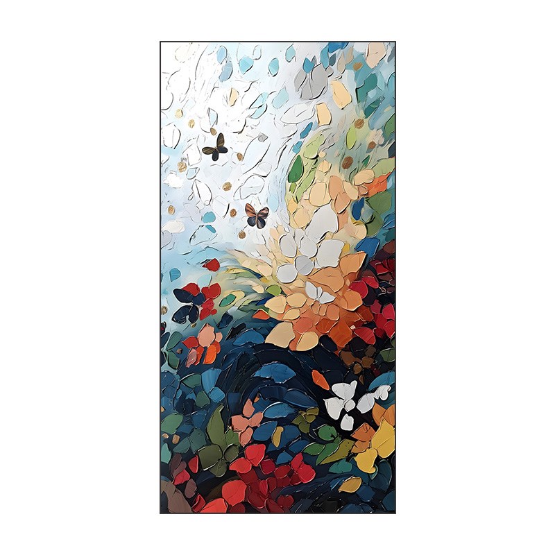 手绘肌理感客厅装饰画花卉抽象玄关挂画大芬村走廊过道艺术感油画