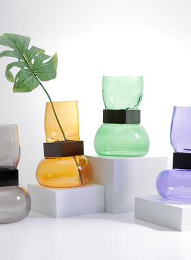 简约现代高档抽象彩色玻璃花器样板间新房餐厅玄关桌面插花花瓶